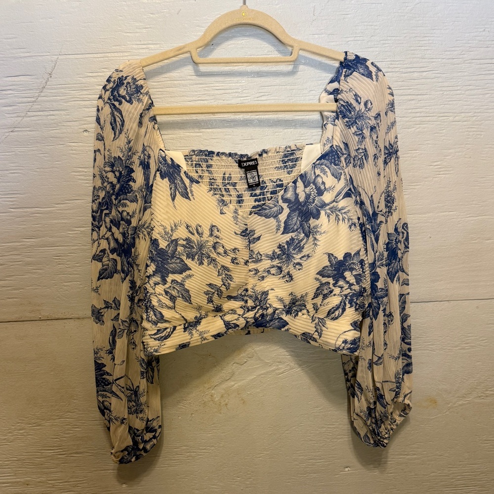 Express Blue and White Chinoiserie Top and Skirt Set